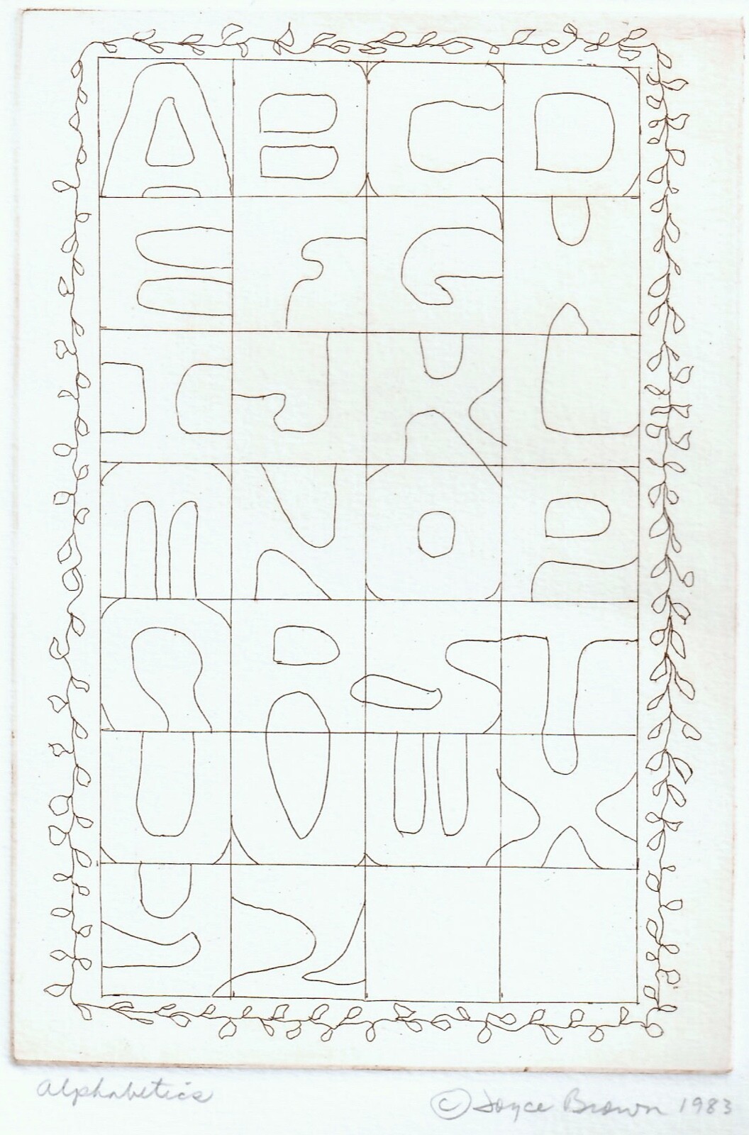Joyce Brown 80s Alphabet Etching Modern Nursery Art Children’s Classroom Decor
