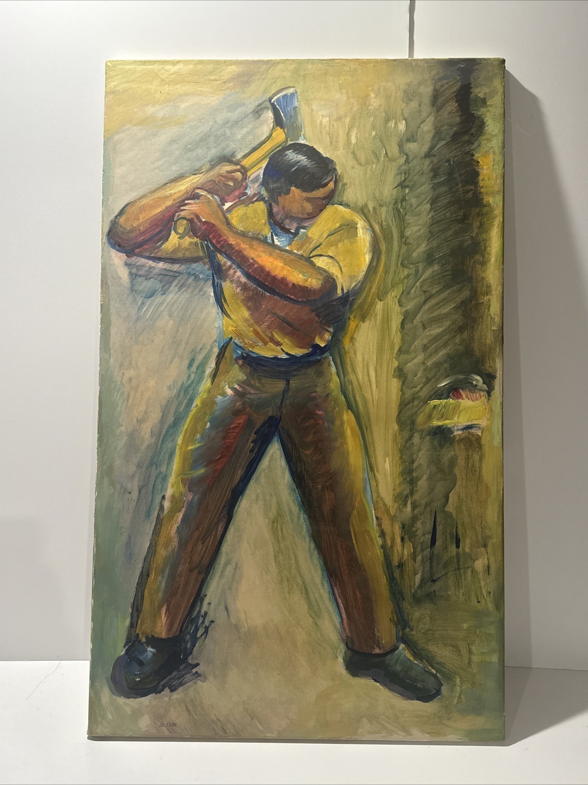 Jo Cain PAINTING ANTIQUE WPA WORKER LISTED AMERICAN REGIONALISM OIL LARGE RARE