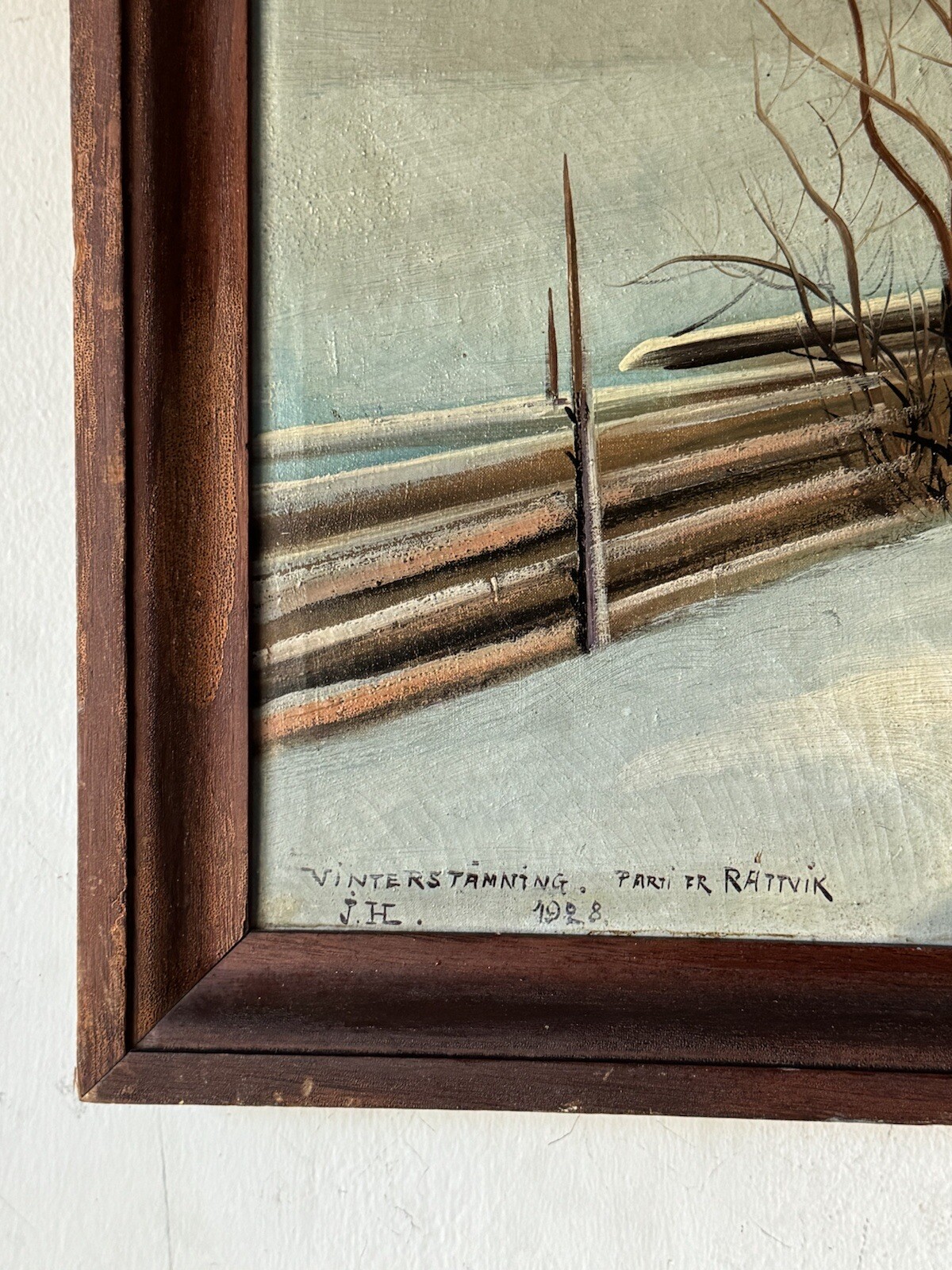 ANTIQUE SWEDISH PLEIN AIR LANDSCAPE OIL PAINTING OLD WINTER SNOW SCANDINAVIAN 35
