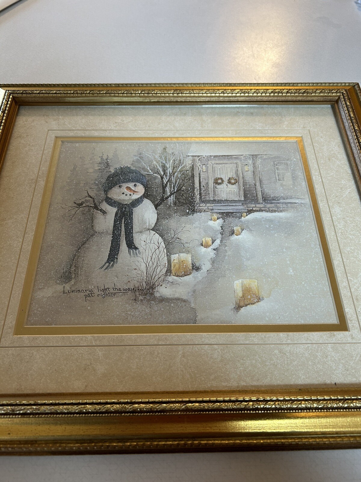Farmhouse Chic Snowman “Light The Way…” By Pat Righter Framed In Gold Leaf