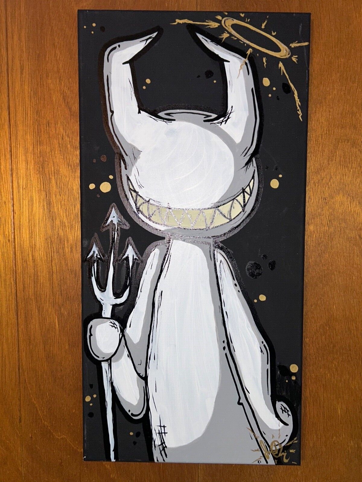 acrylic paint and paint markers on canvas handpainted