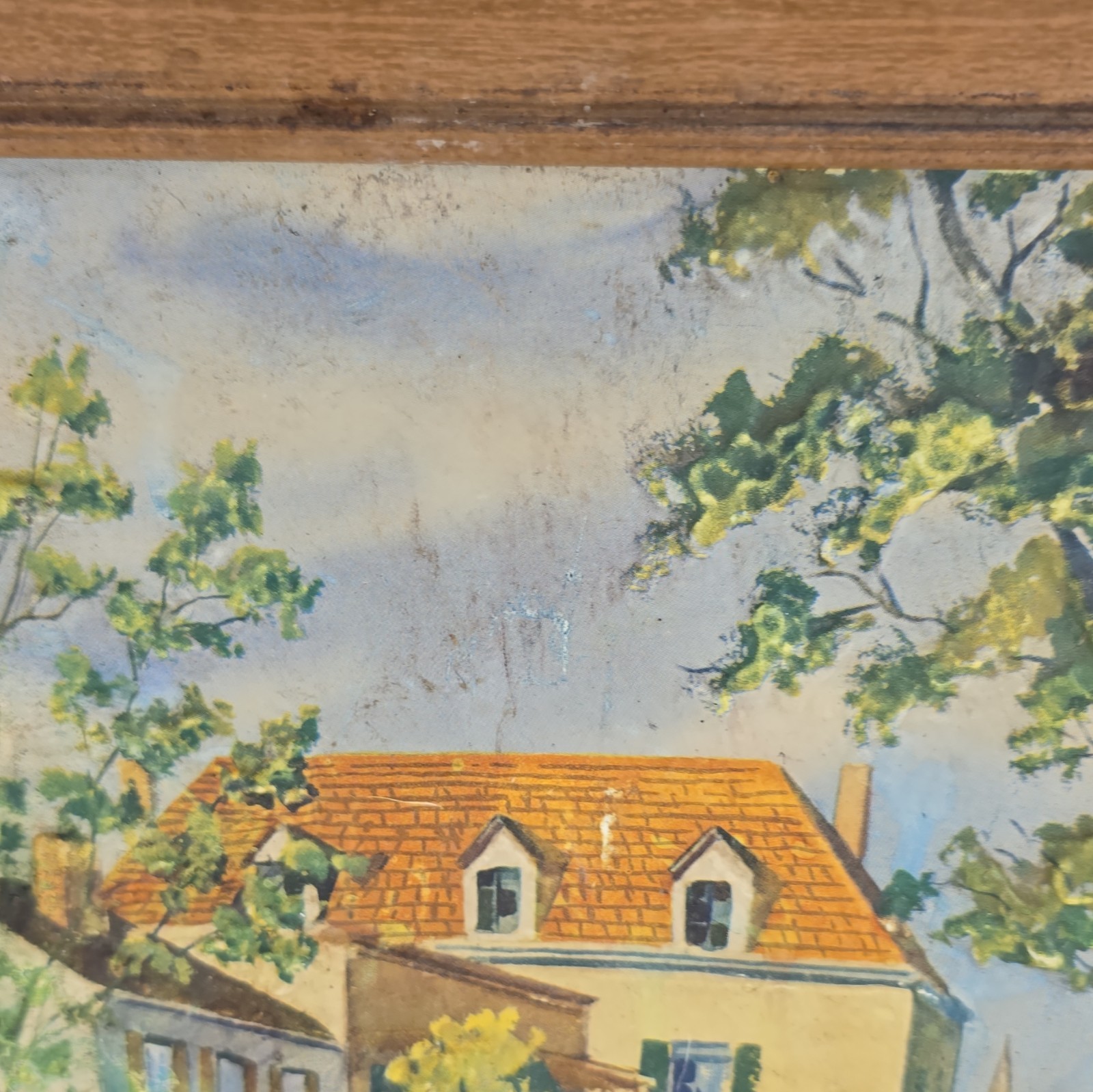 John Rogers Signed Framed Realism Cityscape Street Scene Painting w/ Church read