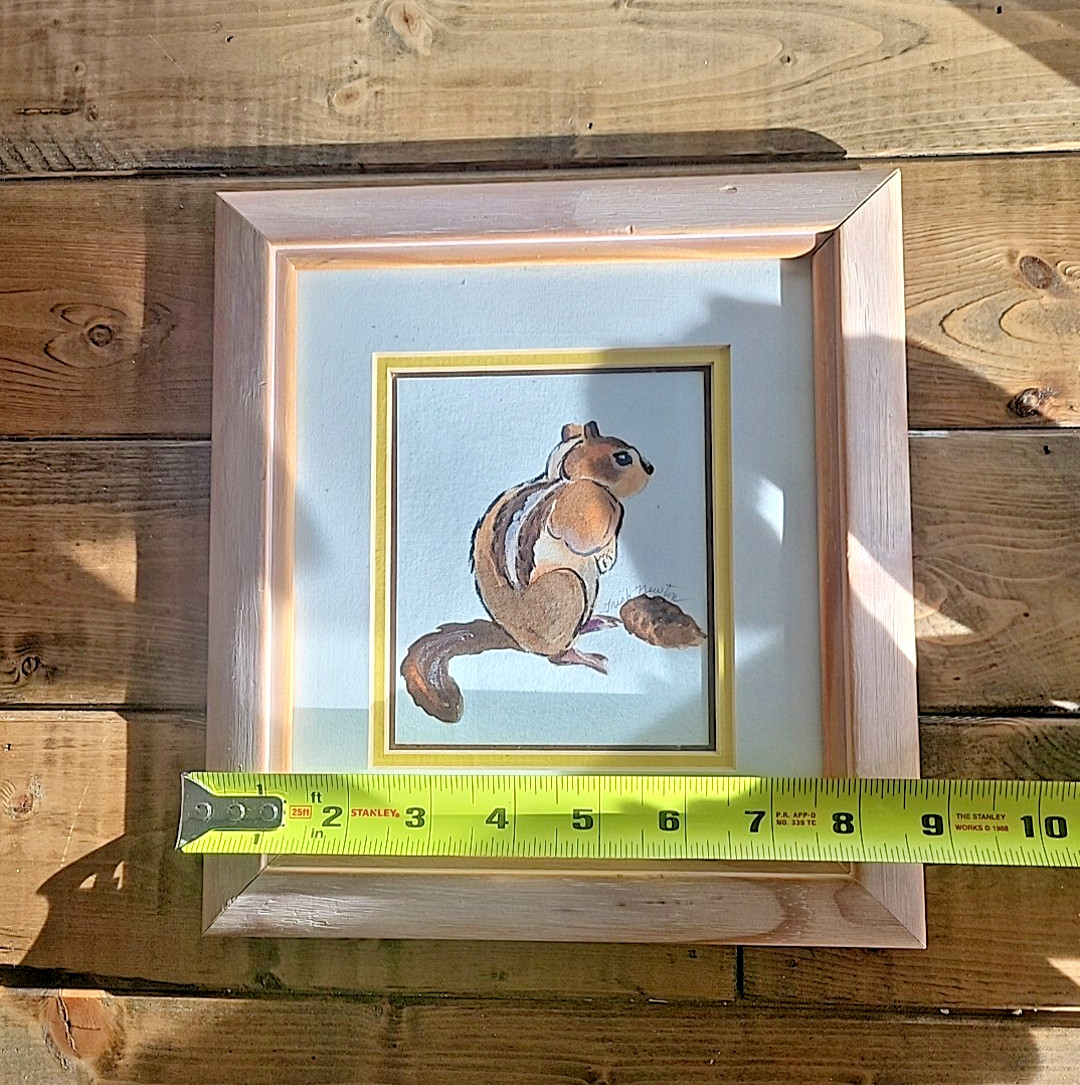 Adorable Original Artwork, Squirrel, Framed & Matted, Signed by artist