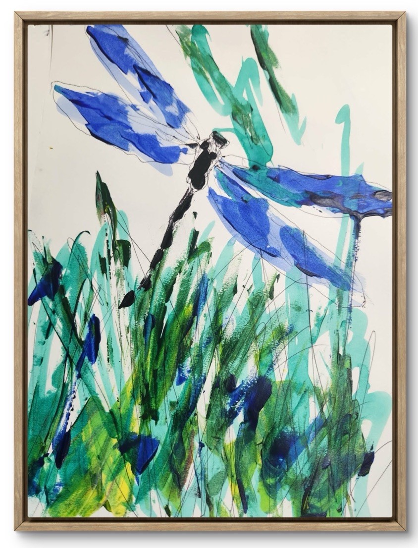 Abstract Dragon Fly Impressionistic Original Wall Art 14X11 Mixed Media Paper