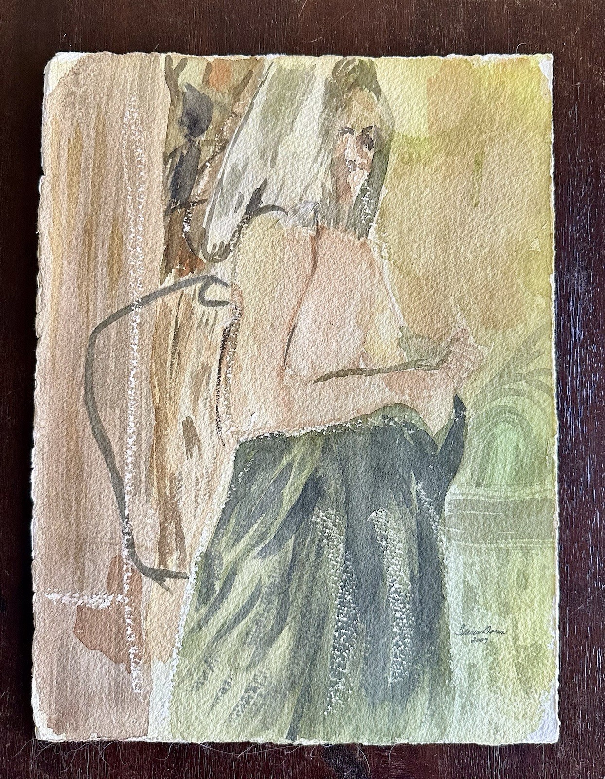 Original Signed Abstract Figural Watercolor Art Painting On Paper Woman 11”x15”