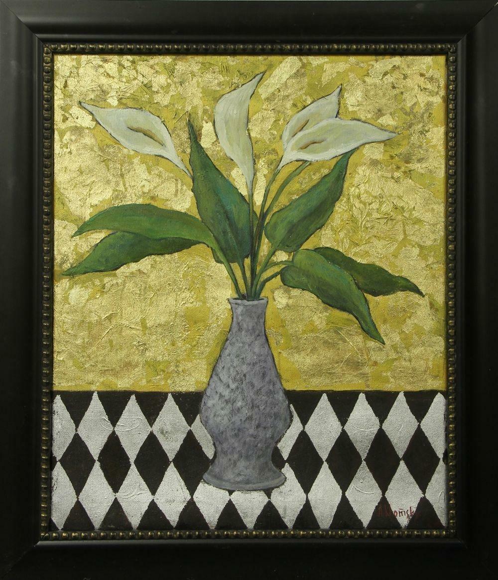 Alexander Khomsky, “Calla Lilies Floral Still Life” – Oil & Gold Leaf on Canvas
