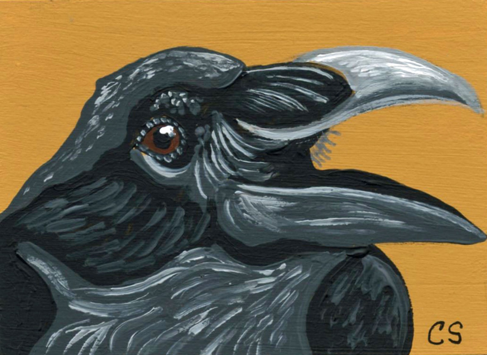 ACEO Original Painting Crow Raven Wildlife Bird Art 3 -Carla Smale