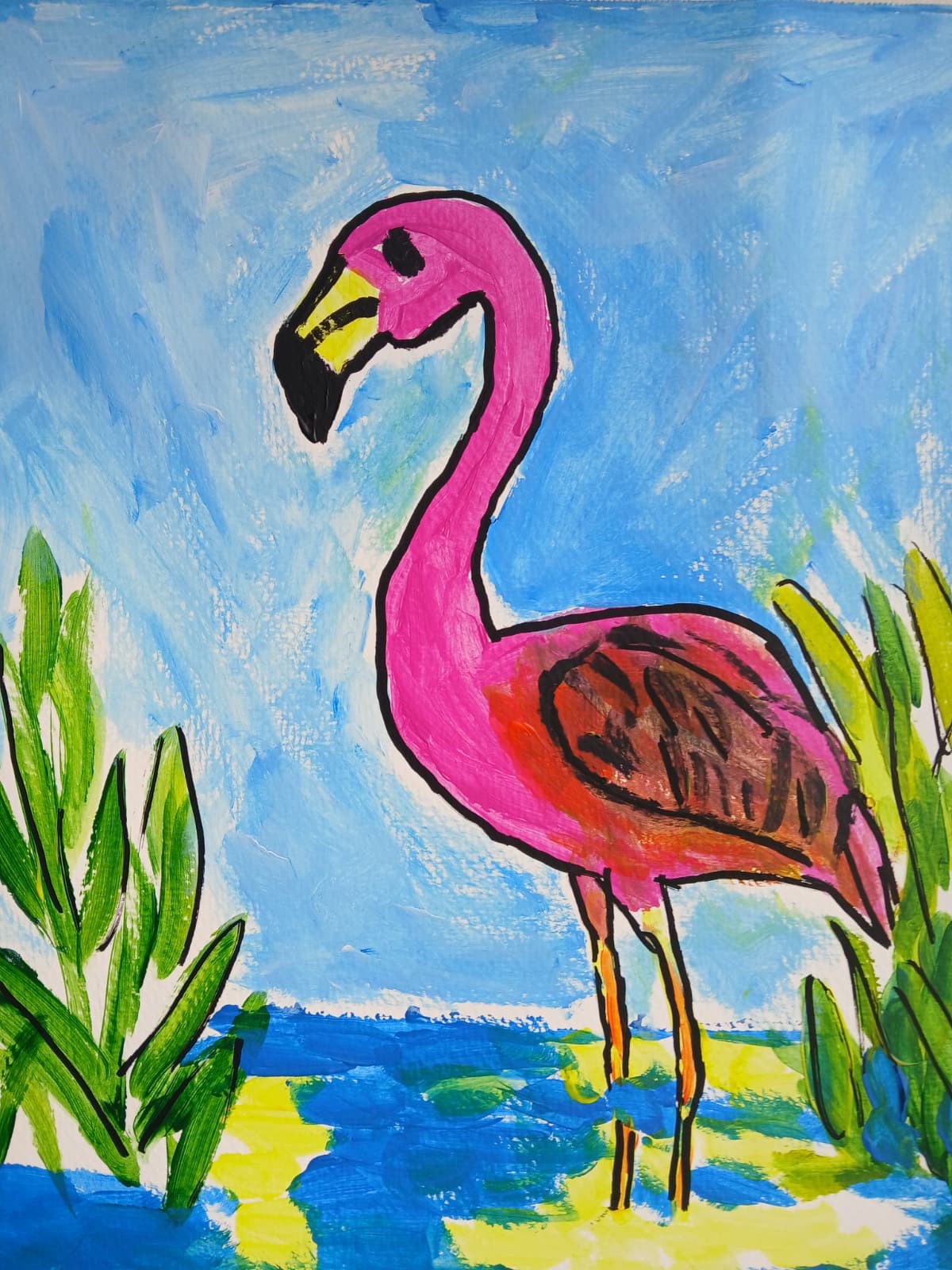 Abstract/Expressionism 11×14 Flamingo One -One of a Kind Street Art Painting