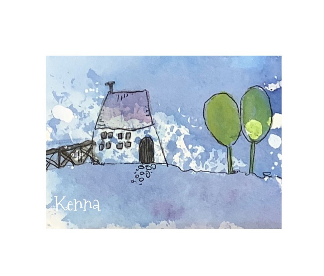Aceo Painting By Kenna Watercolour & Ink House Art 2.5” X 3.5” Signed