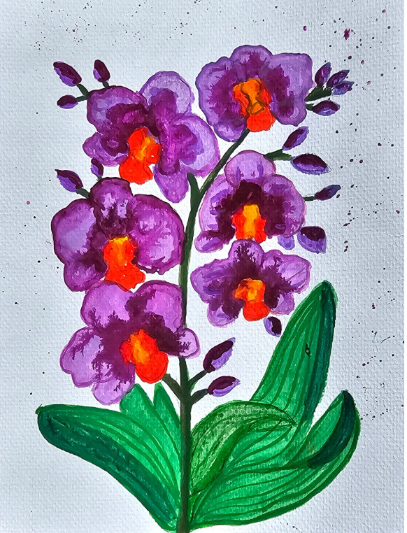Orchid flower watercolor miniature original painting / Botanical Watercolor