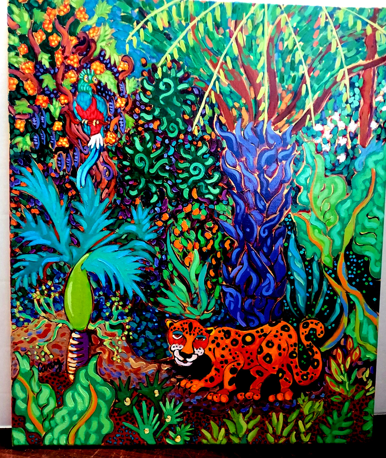Cathy Carey Conremporary Expressive Artist 2014 Mayan Jaguar Oil On Canvas