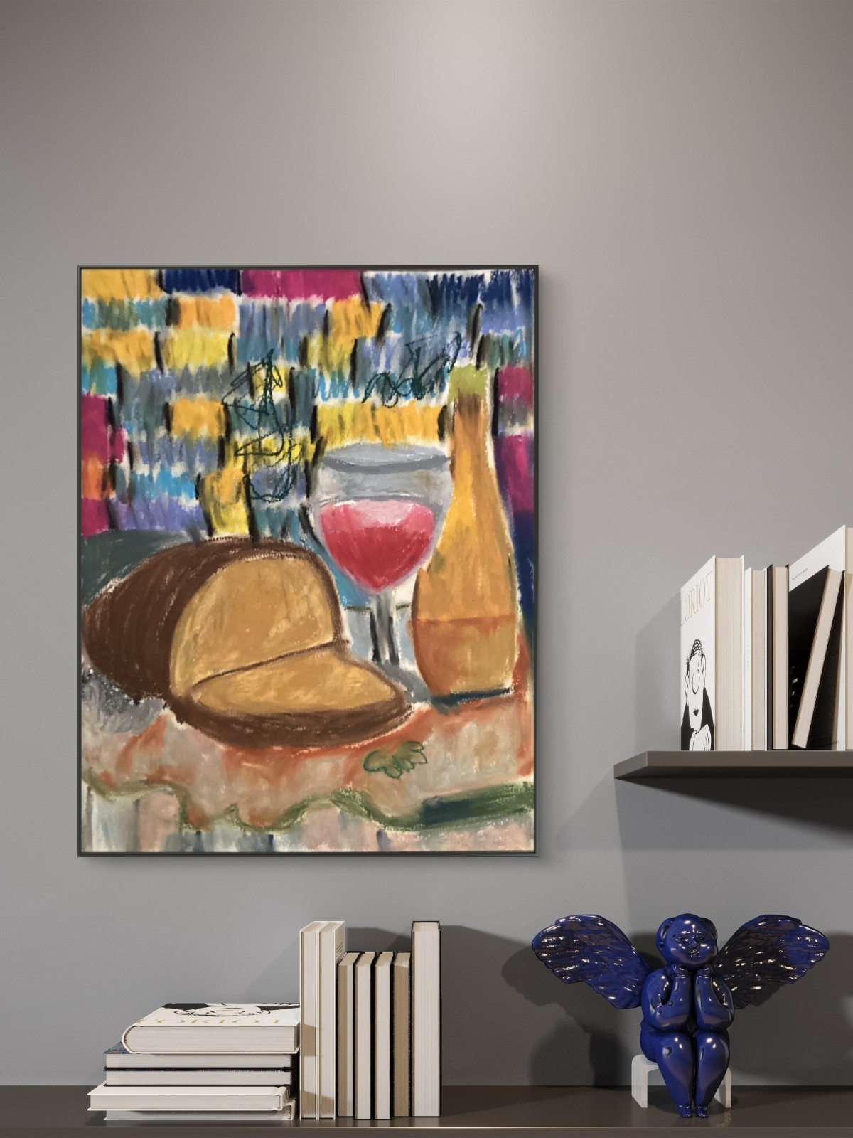 Wine Urban Bread Food Colorful Dinner Tablescape Original Urban Art 11×14 Paper