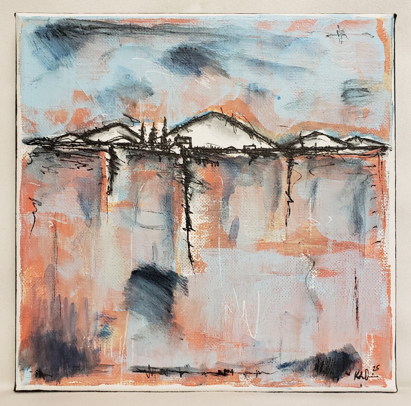 No652 Original Abstract Minimal Impressionistic Landscape Painting By K.A.Davis