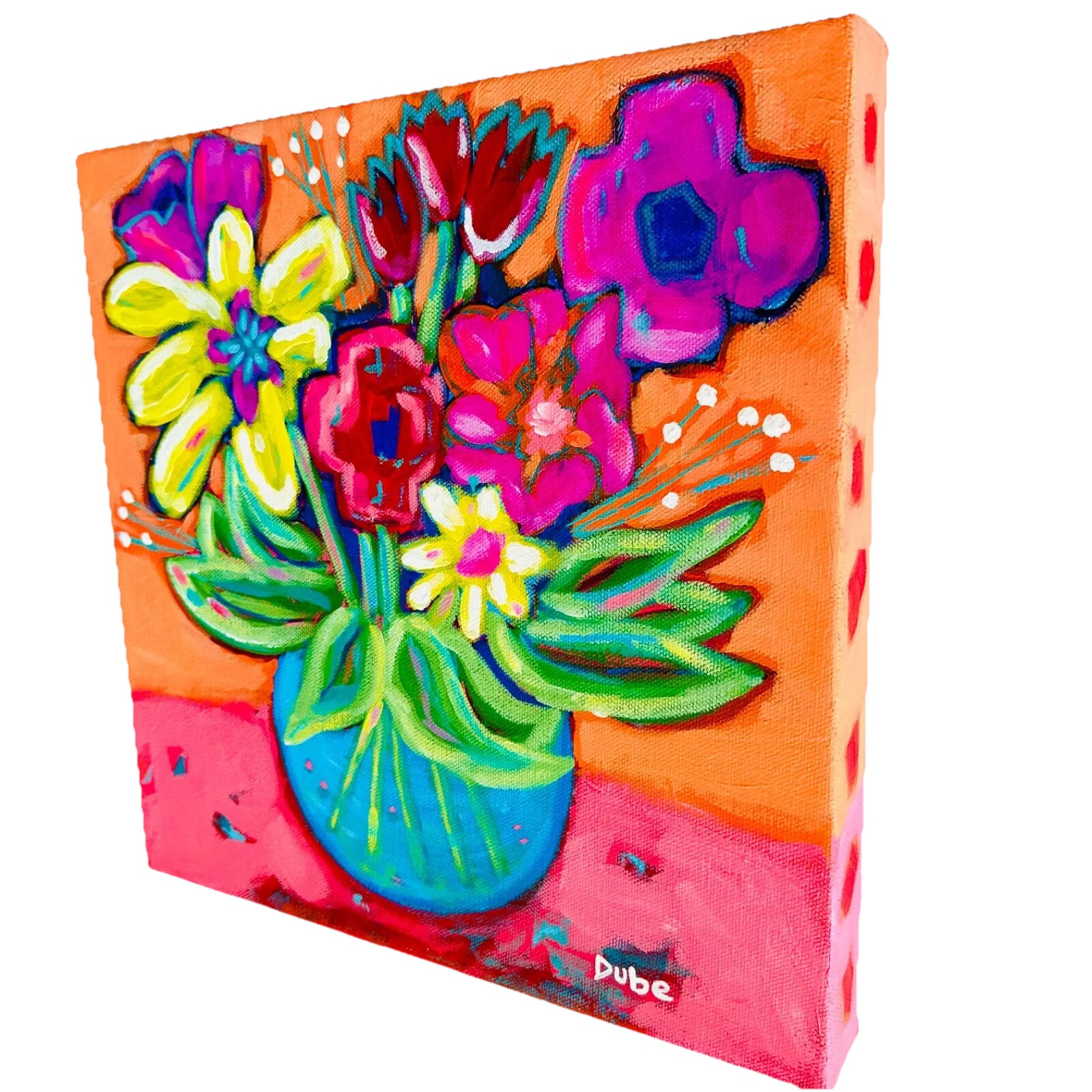 Original Painting Expressionist Flowers Stems Water Vase 12 x 12x 1.5″ JERI DUBE