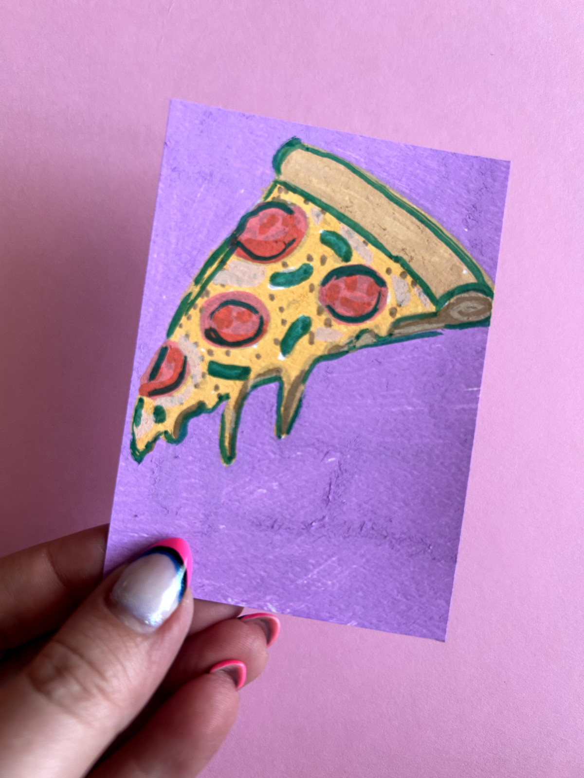 Aceo Original Painting Acrylic POP ART FOOD Pizza Italian Funny Yummy sauce