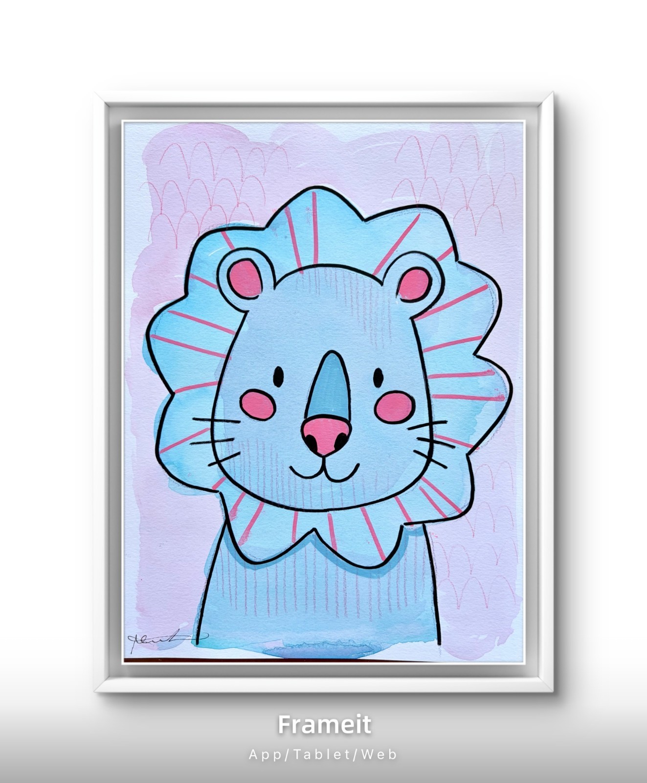 Original Blue Lion Painting By Alannah Dyer- Acrylic 9×12 in Nursery Art Cute