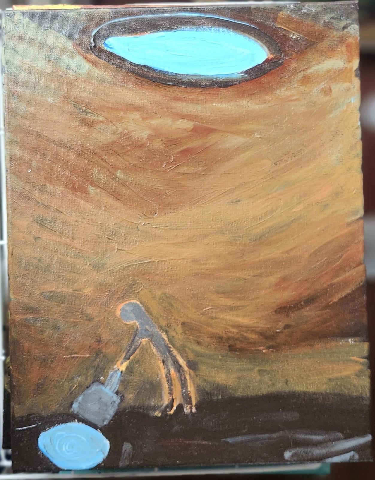 Figure in Pit Glowing Light Original Art Acrylic On Canvas 11×14