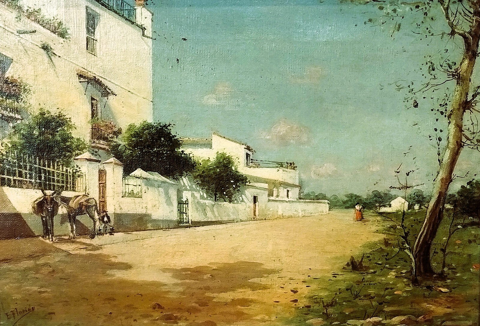 ENRIQUE FLORIDO BERNILS. ANDALUSIAN SCENE. OIL ON CANVAS. SPAIN, XIX