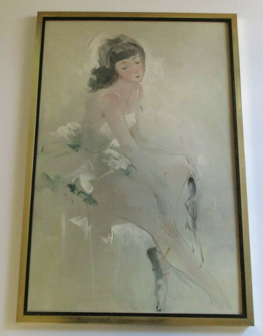 MID CENTURY MODERN PAINTING PRETTY FEMALE WOMAN YOUNG BALLET DANCER MODEL 1960’S
