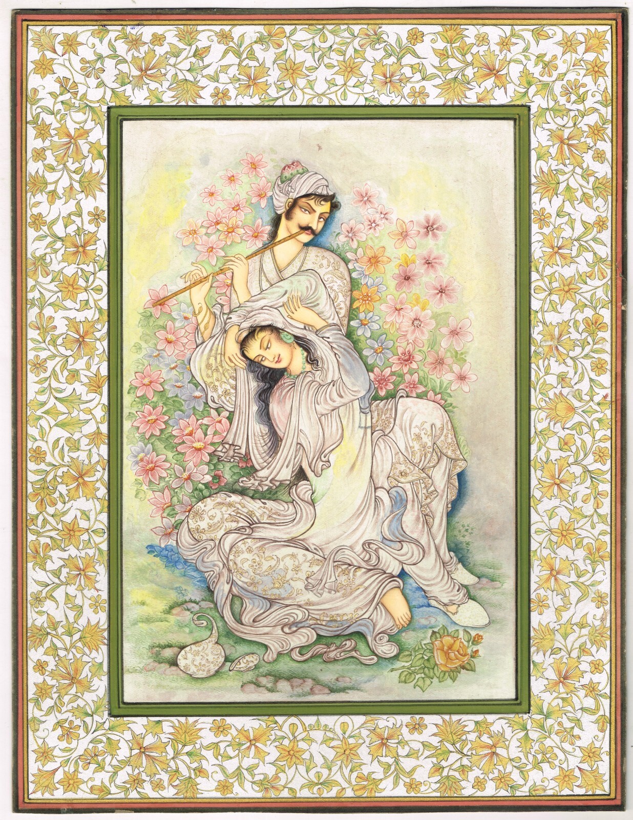 Persian Love Scene Painting Hand Miniature Persian Couple On Paper 9×12 Inches
