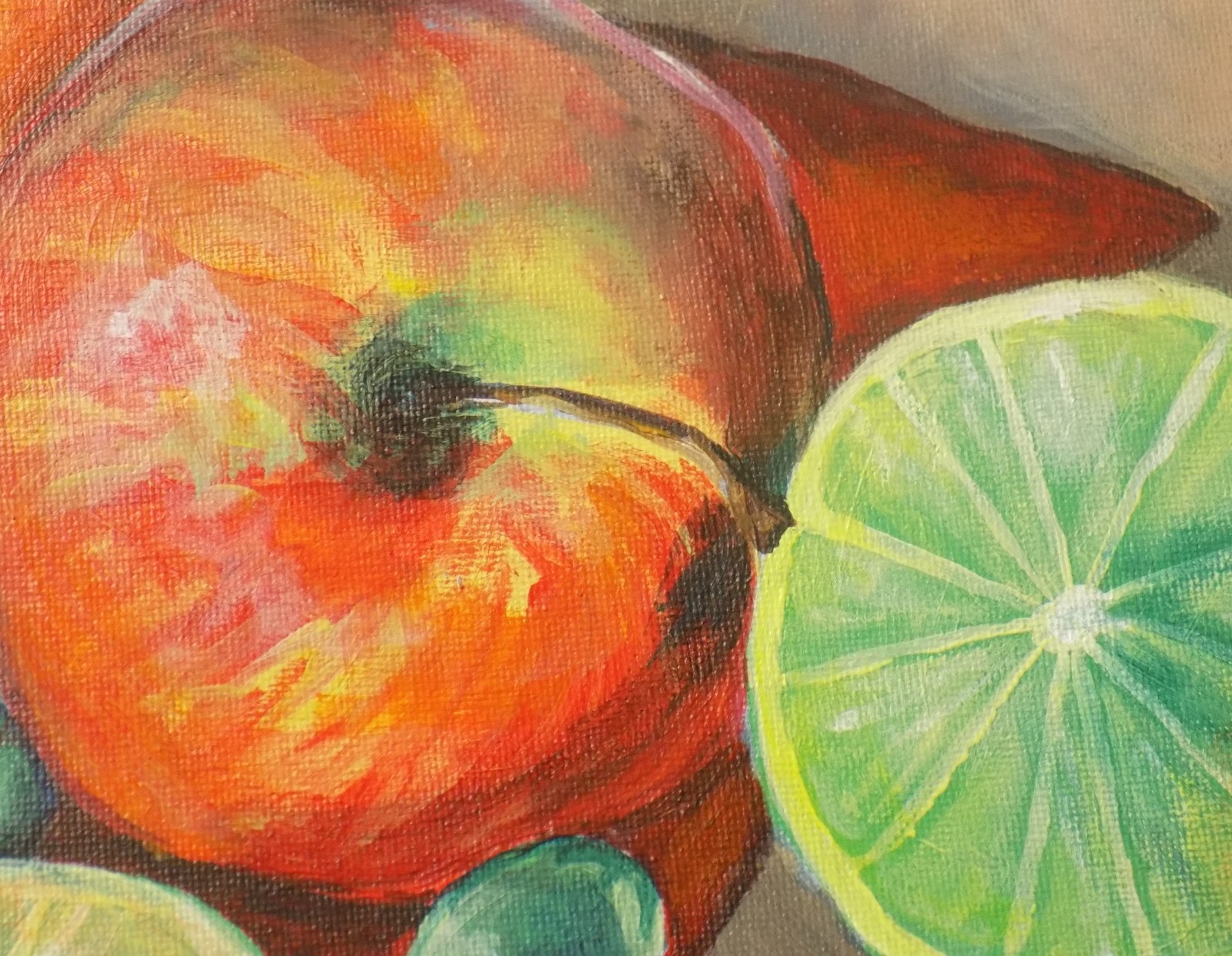 original acrylic painting fruit apple lime still life old fashion art inspired