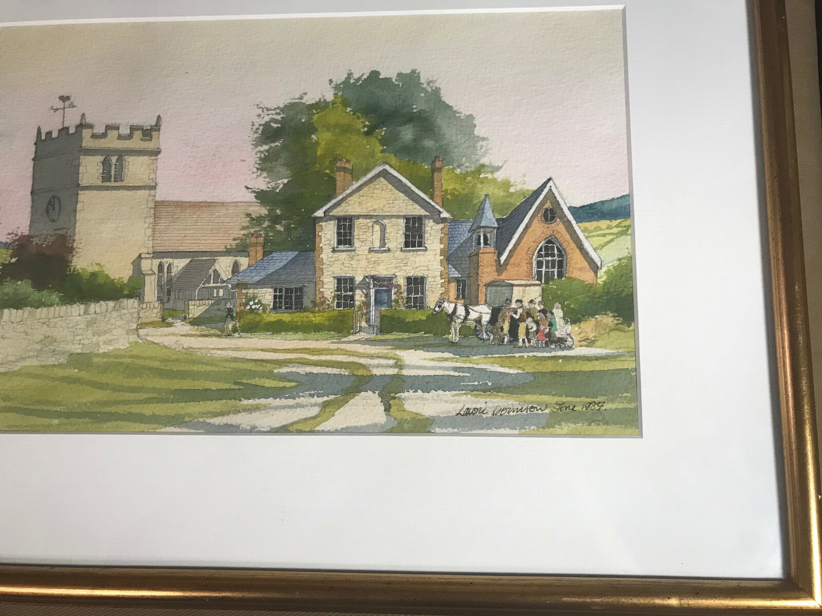 Lawrence E Donnison (b1938) «Village Landscape» Watercolor Painting – Framed