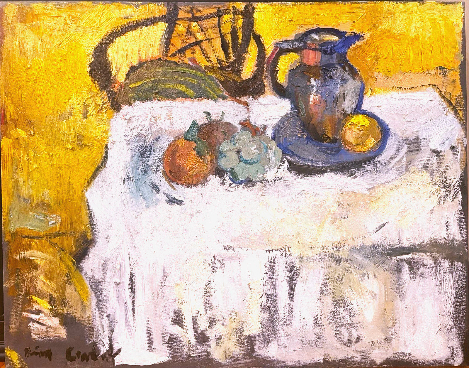 Still Life Oil Painting French Impressionist Interior 22”x28” Canvas Original
