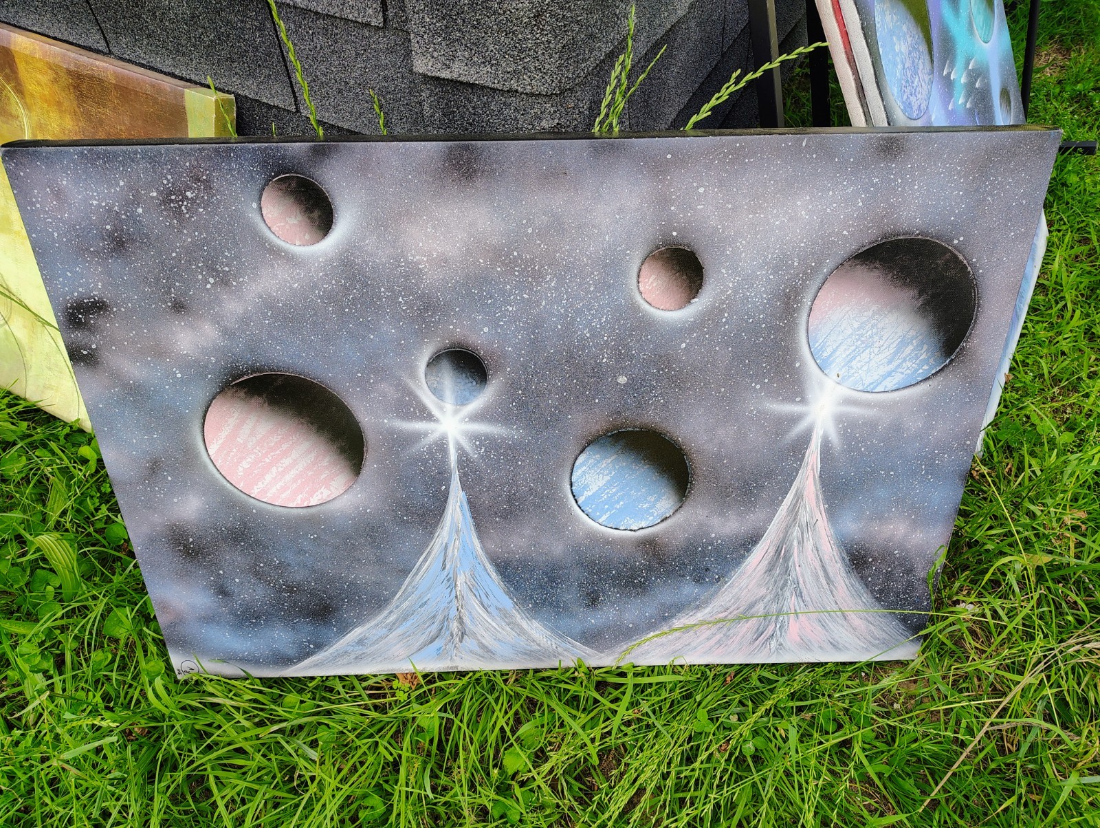 Abstract Outer Space Planets Canvas Painting, Unframed, Single Piece