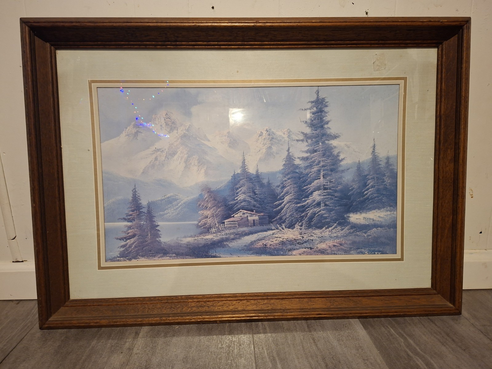 Vintage Mountain Landscape Oil Painting Canvas Signed-Scott Wooden Framed