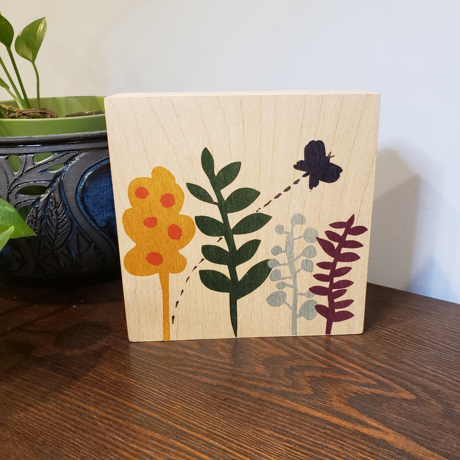 Butterfly Garden Floral Handmade Wood Wall Art Kids Room 6″ x 6″ 1.5″