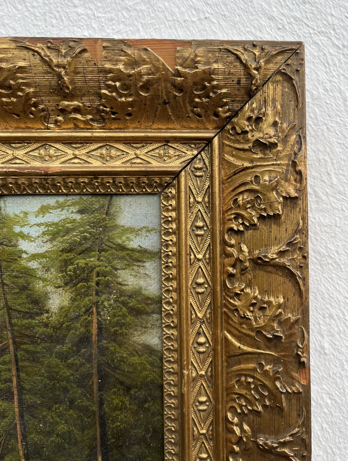 Impressionist Forest Landscape With Cottage And Person Oil Painting 19th Century