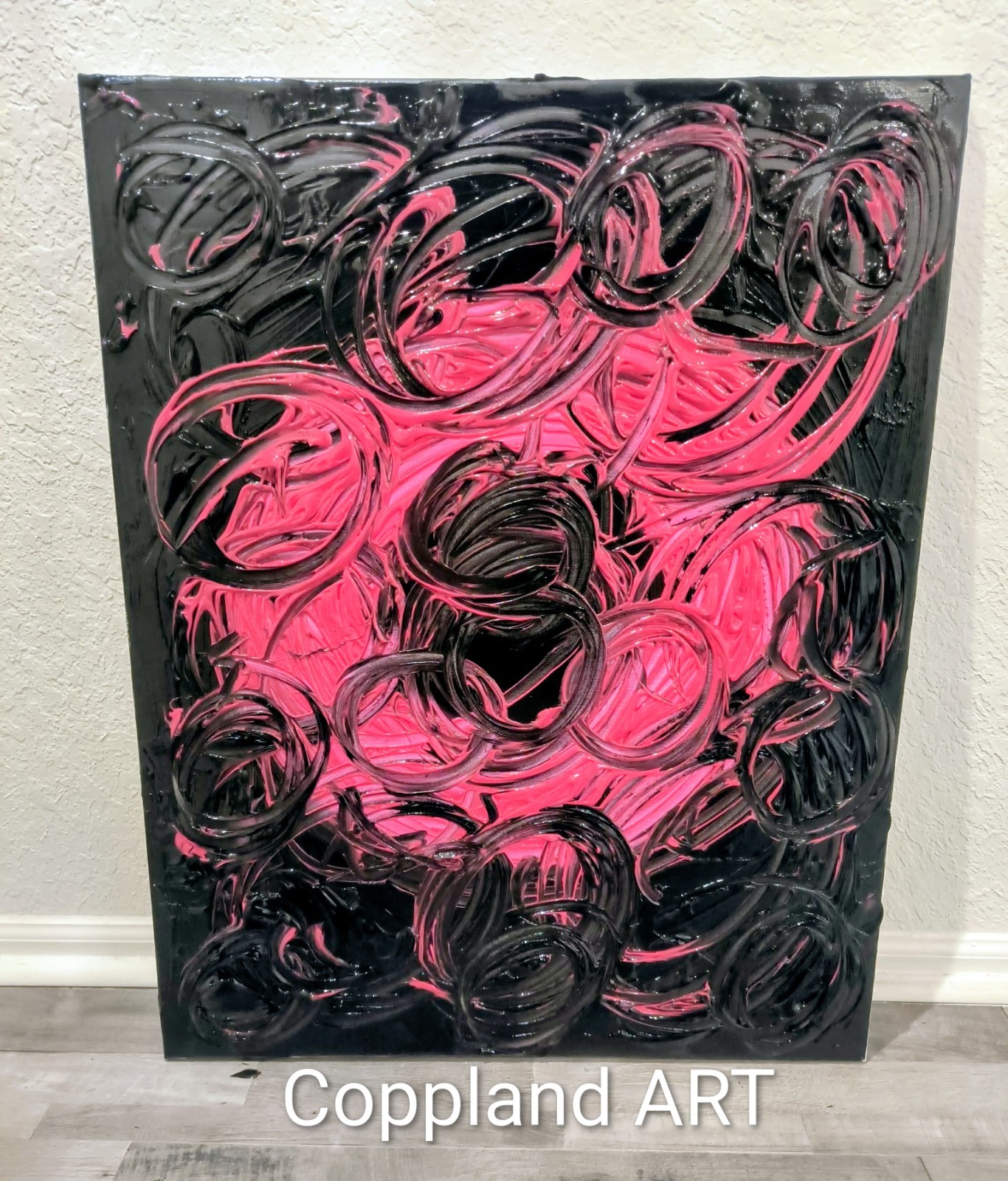 Trey Coppland, Circle of Life Abstract Painting, Pink & Black, 24+30 inch,2026