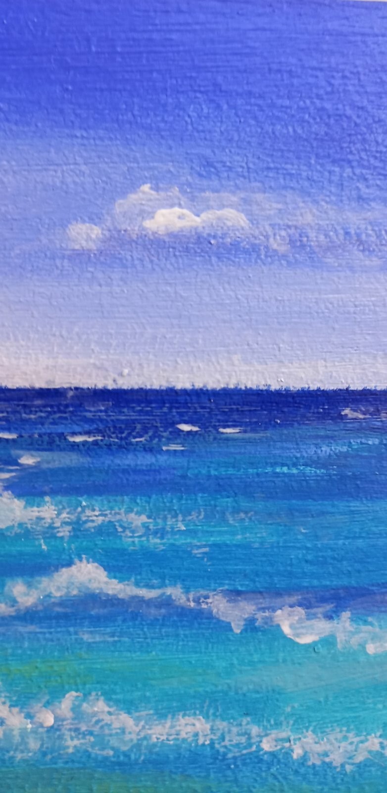 Original Acrylic Painting Seascape Seashore Surf Seagull Small Wall Art 5 x 7 in
