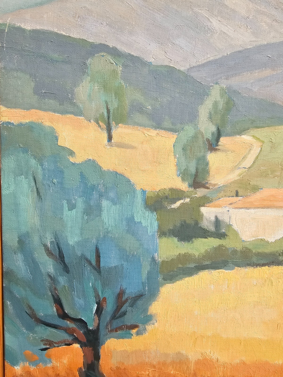 MODERNIST SCANDINAVIAN LANDSCAPE PAINTING PASTORAL HILLSIDE SCENE ITALY SIGNED