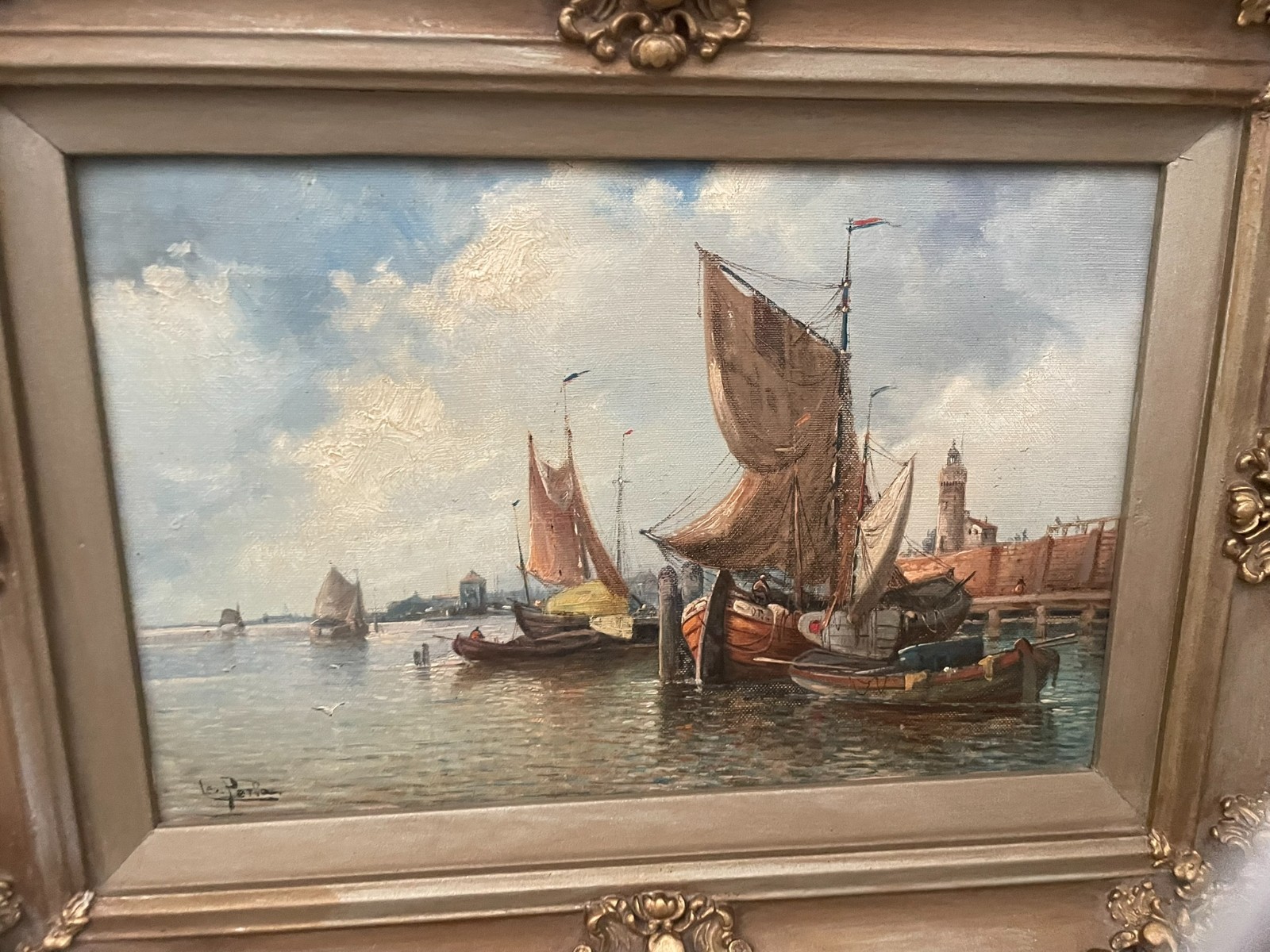 Ship Scene Europe:Carlo-Kaufmann Karl 1843-1901/Oil painting on canvas:21″x 16″