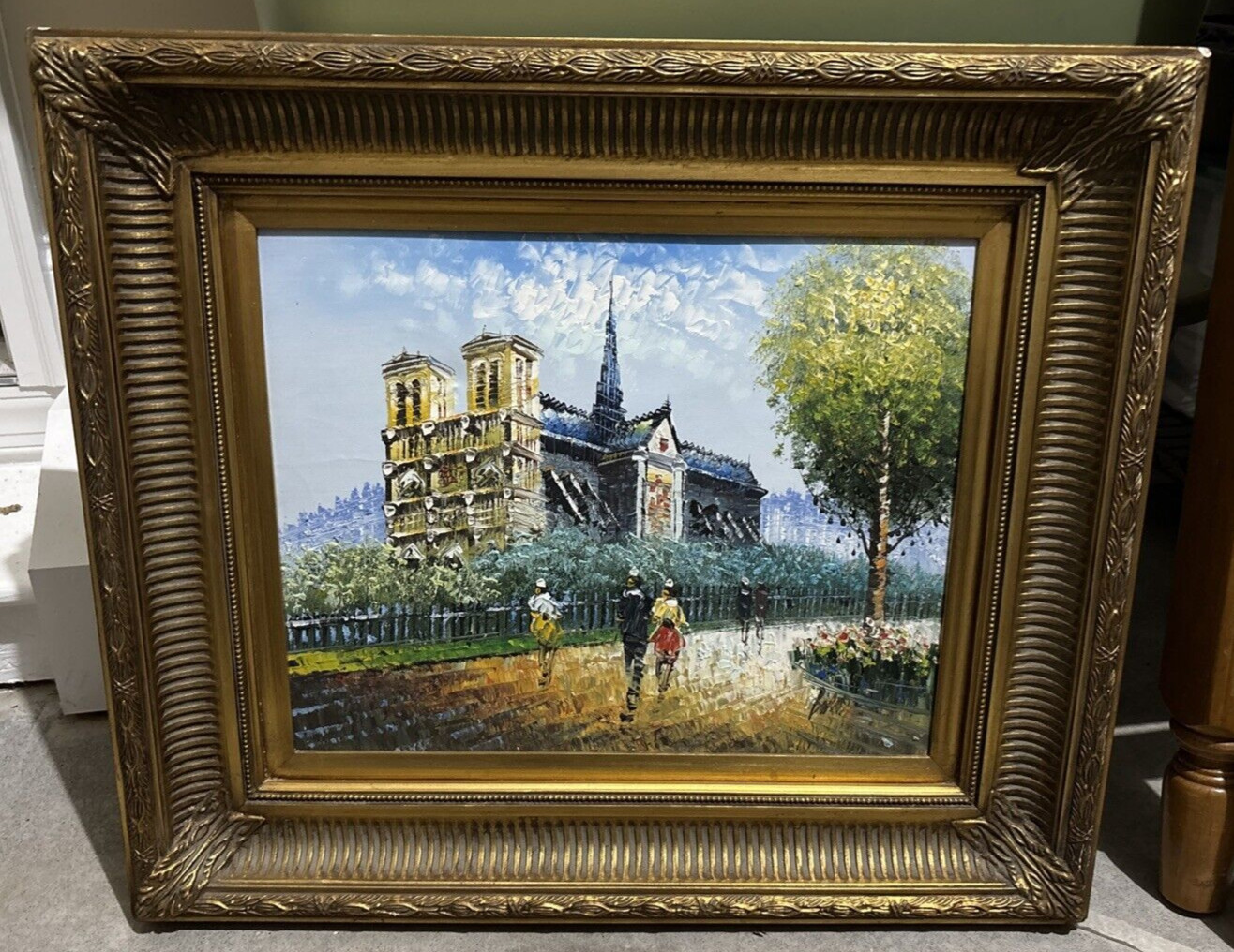 Listed Artist C. Burnett Oil Painting Paris Notre Dame Street Scene Framed 20×16