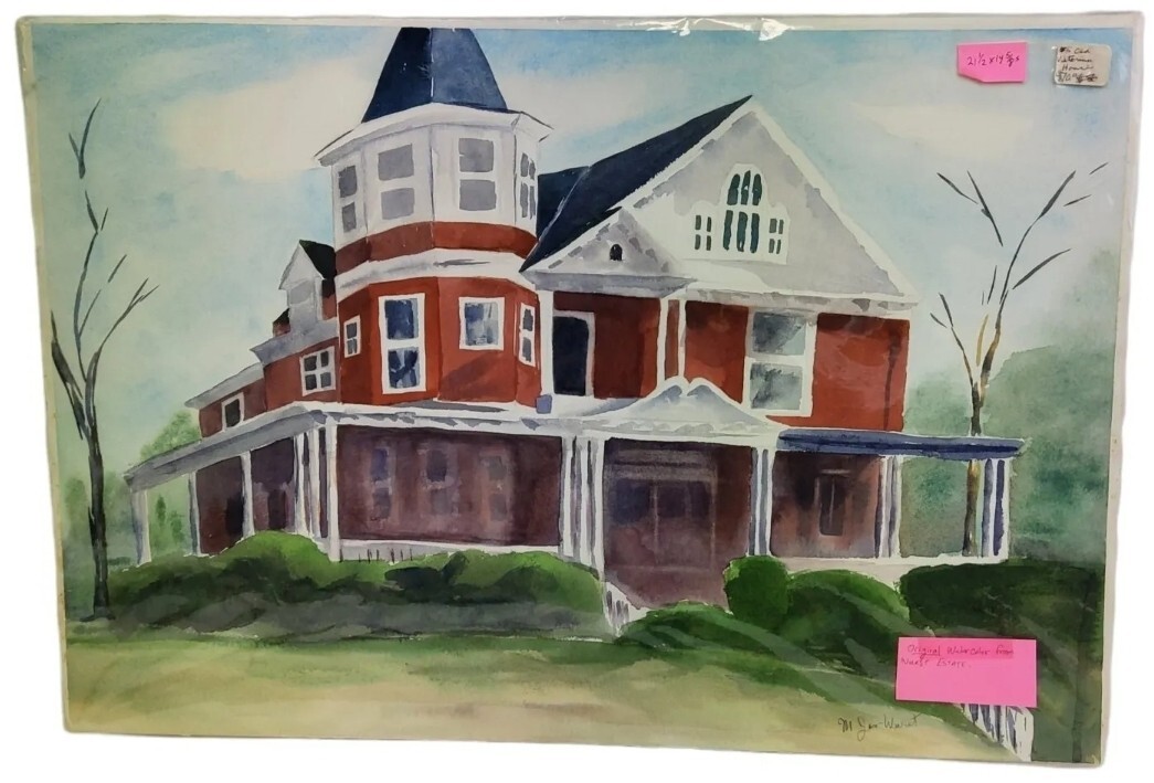 Original Old Victorian House Farmhouse Watercolor Painting Signed M Jan Wurst