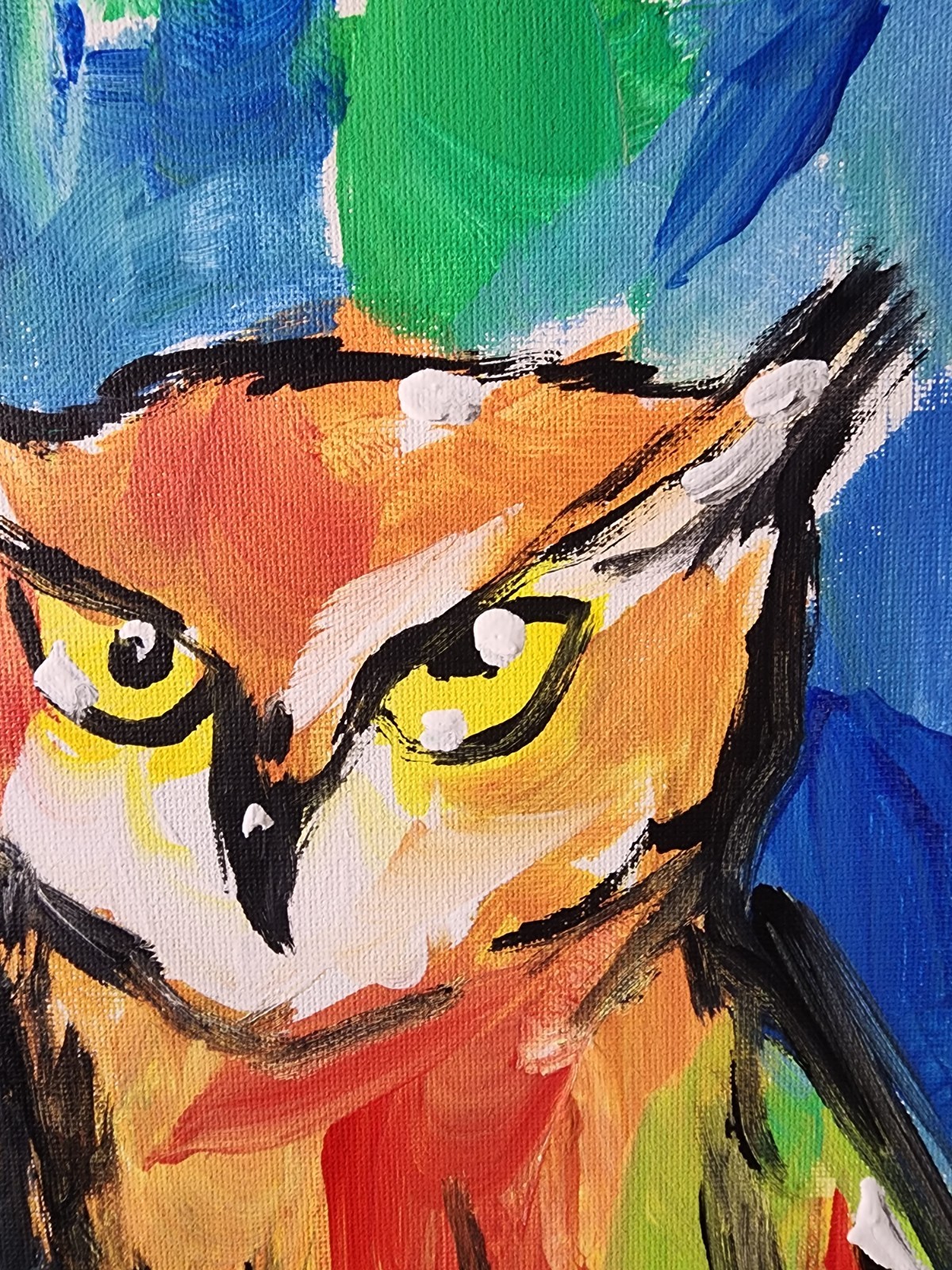 Original Owl Painting Abstract Expressionist Canvas 14×11 Bird of Prey Wall Art