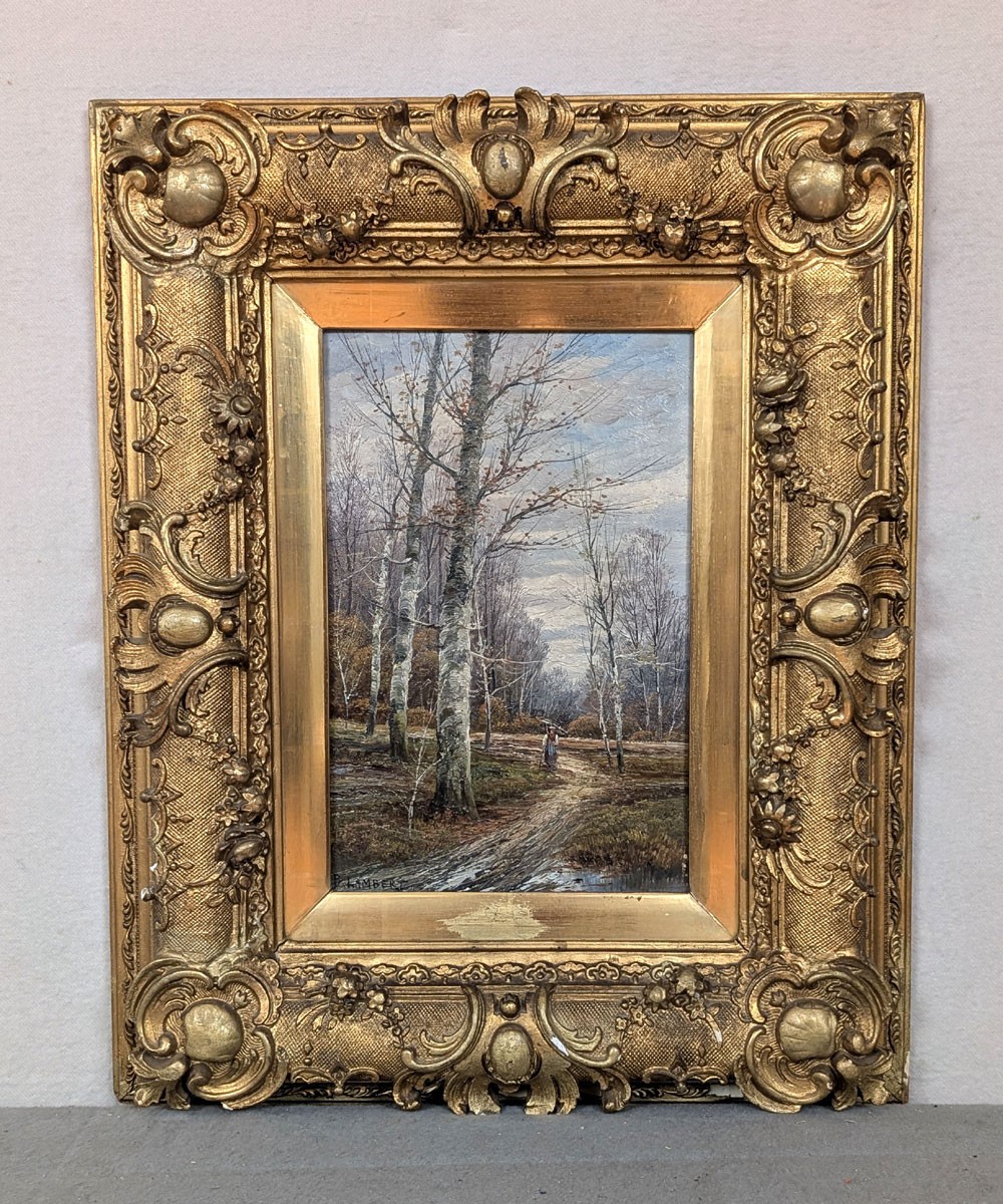 B. Lambert d.i. Karl Kaufmann 1843-1901 Oil Painting Antique Autumn in the Black Forest