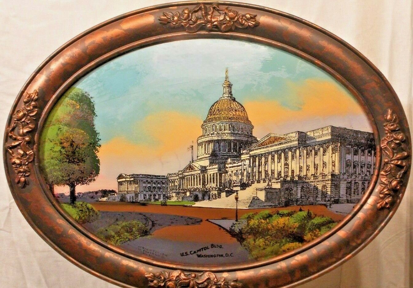 U.S CAPITOL REVERSE GLASS PAINTING VINTAGE.1916
