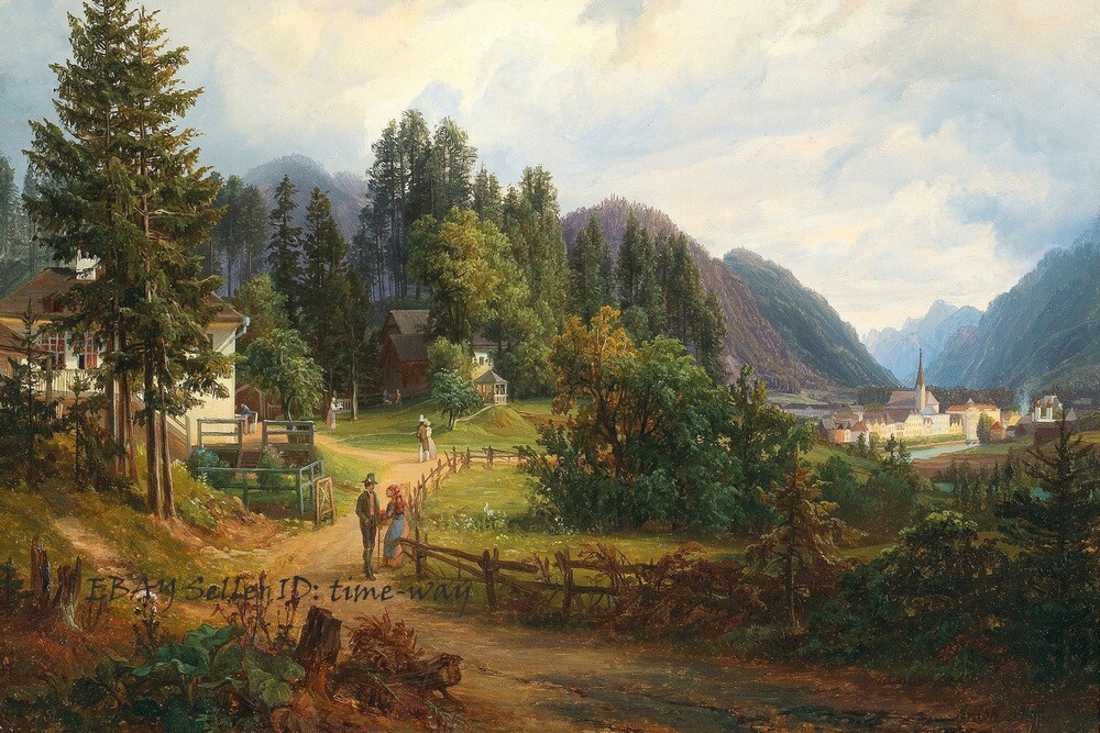 European village scenery Oil painting Wall art Giclee Printed on canvas P2270
