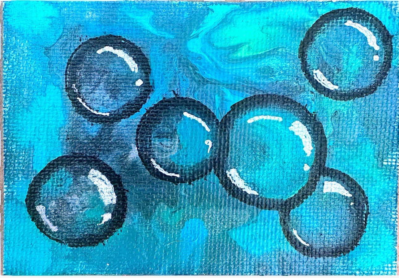ACEO Artist Card Hand Painted Original Acrylic/Paper 2.5 in x 3.5 in 5/6 Bubbles