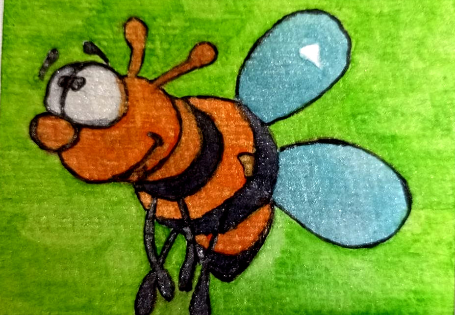Original watercolor painting ACEO Fanny bee 2,5×3,5in miniature work of art gift