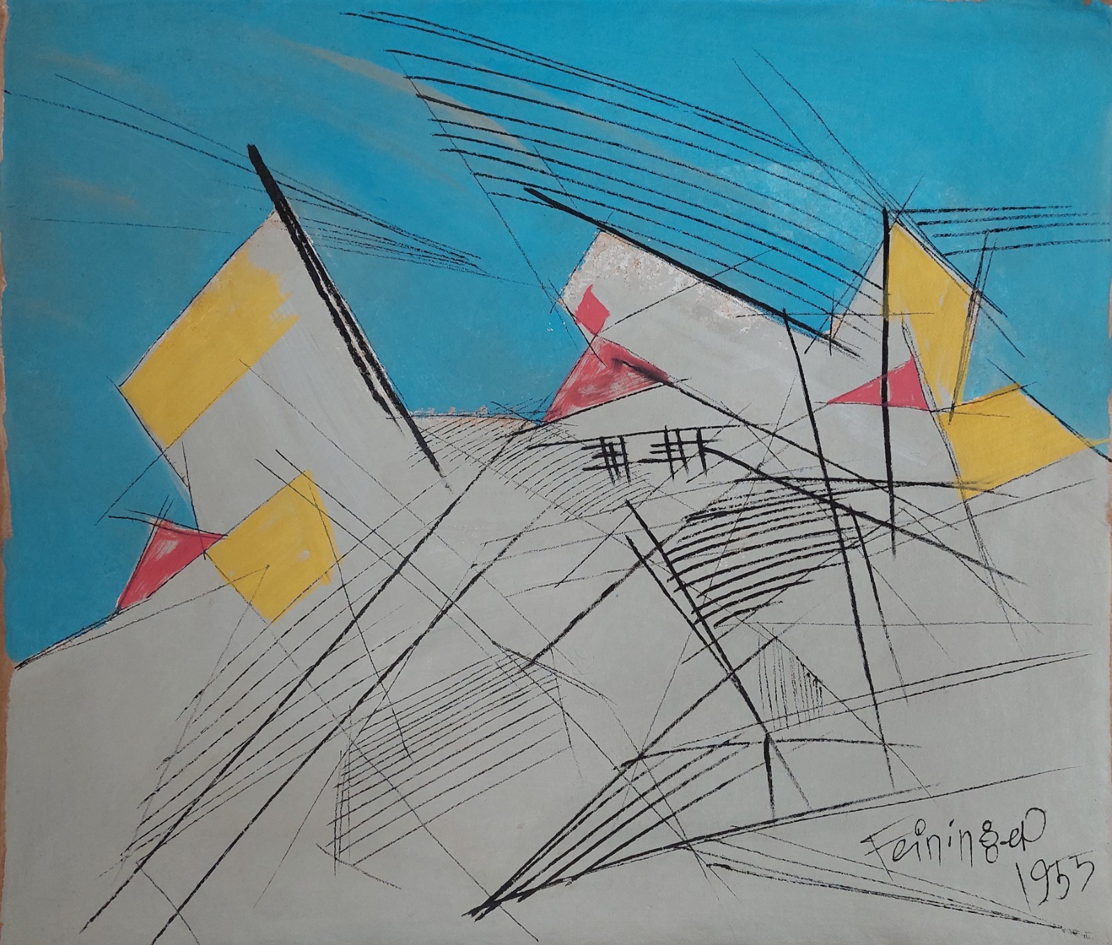 Lyonel Feininger Signed Bauhaus Oil Painting on Canvas – German Modern Art