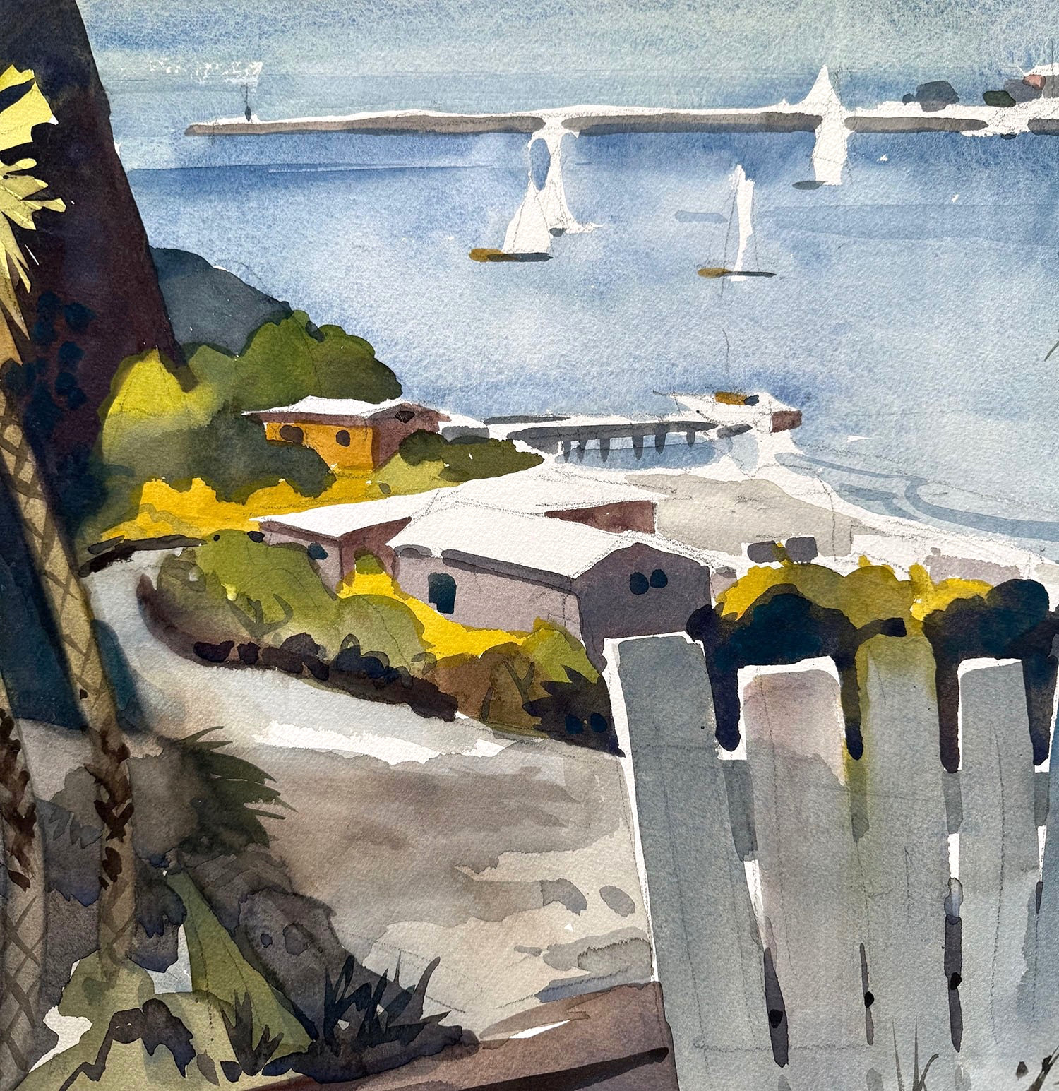VIEW FROM LOOKOUT POINT- CORONA DEL MAR, CaLiFoRnia ORIGINAL 1960s Painting