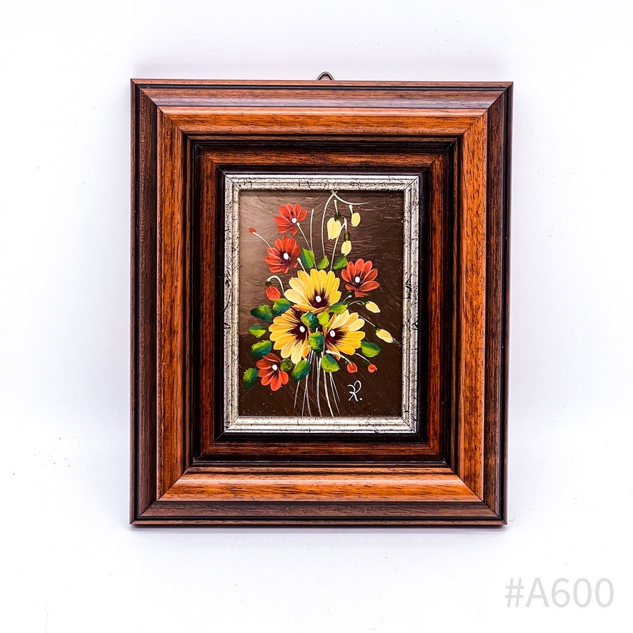 Vintage Miniature Floral Picture Hand Painted Framed Signed R | 20.5cm