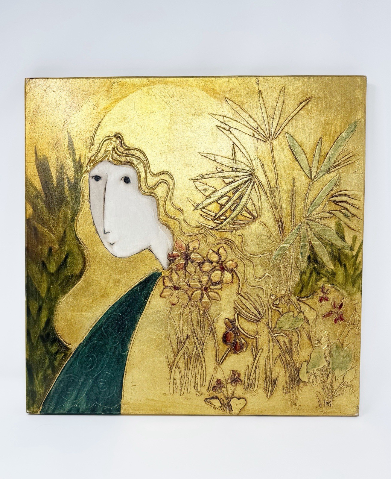Stephen White Woman Flowers Mixed Media Oil Painting On Wood SIGNED ORIGINAL