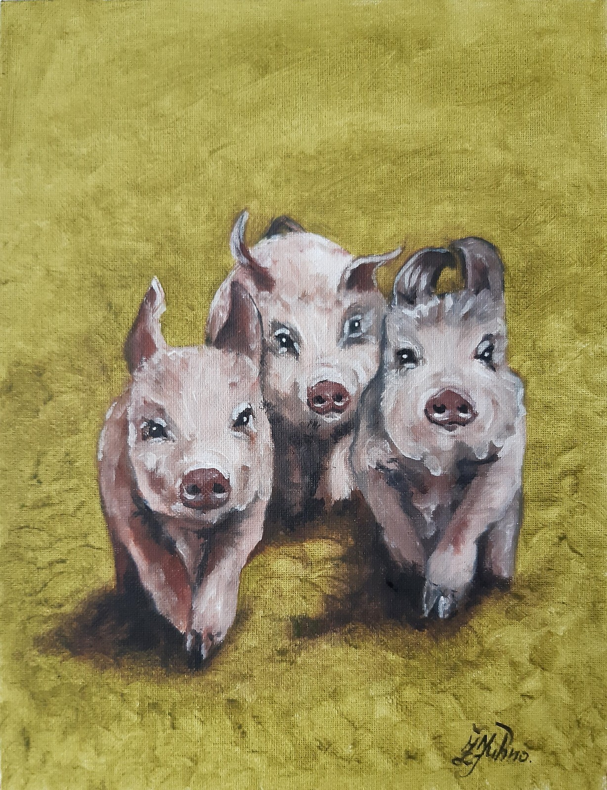 Pig Painting Original Farm Animal Art Farmhouse Oil Painting 9 by 12