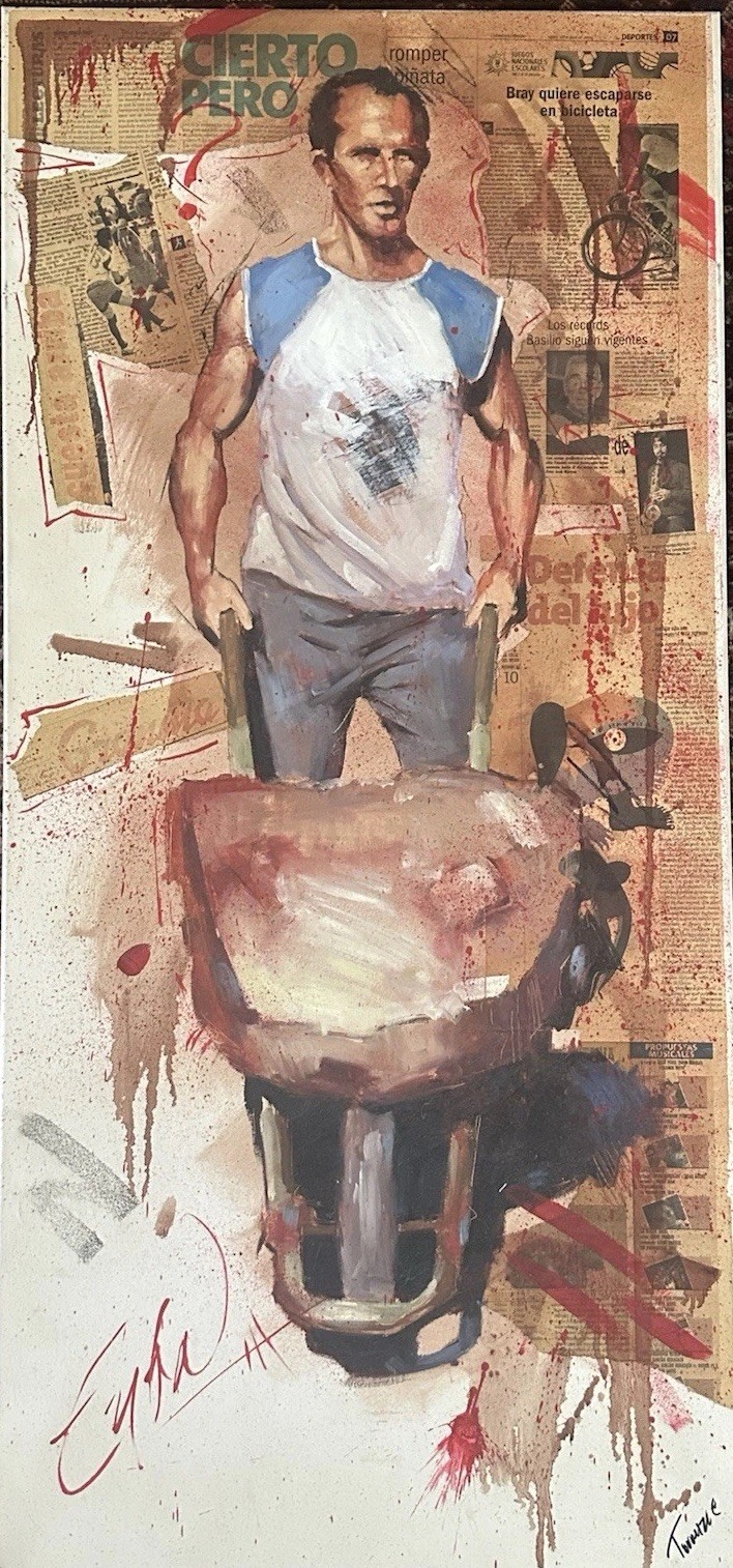 Havana Cuba Street artist Manuel Toranzo Mixed Media Painting 47” X 22” Canvas