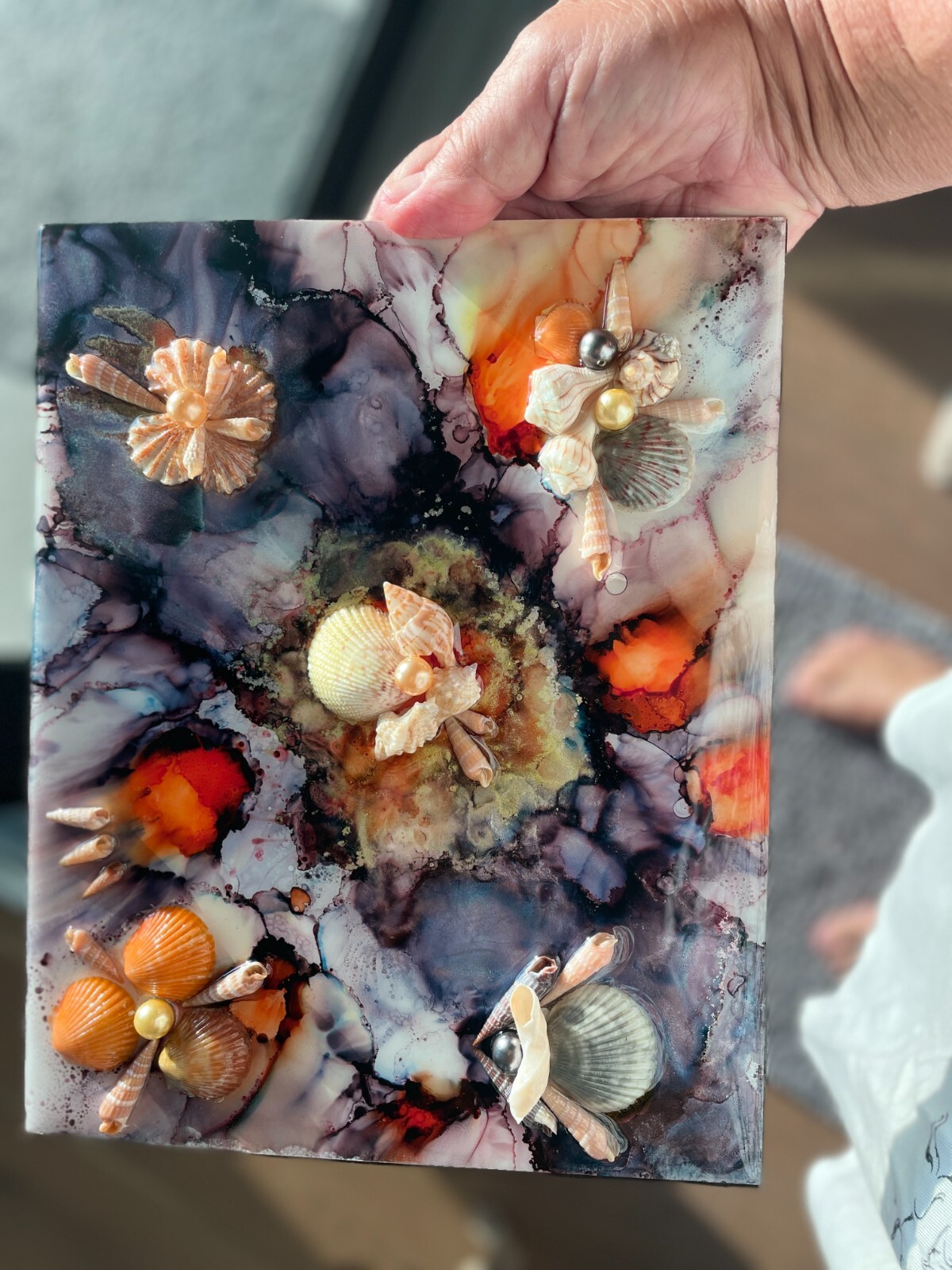 Dark Waters Resin and Alcohol Ink Piece by Lori Bobay